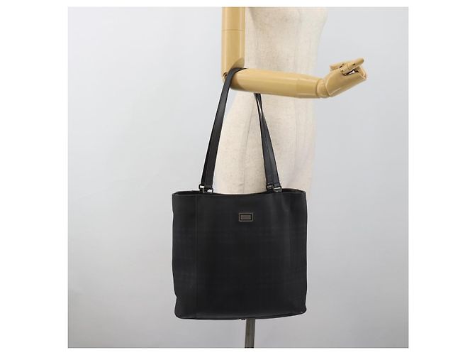 Borsa Tote BURBERRY Nova Check in PVC Blu navy Argento Auth ti3984 - vista 22