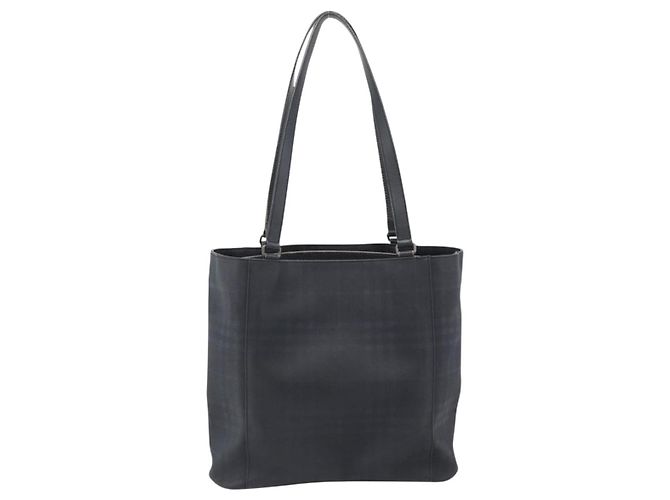 Borsa Tote BURBERRY Nova Check in PVC Blu navy Argento Auth ti3984 - vista 3