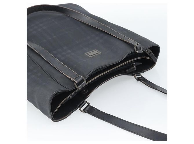 Borsa Tote BURBERRY Nova Check in PVC Blu navy Argento Auth ti3984 - vista 6