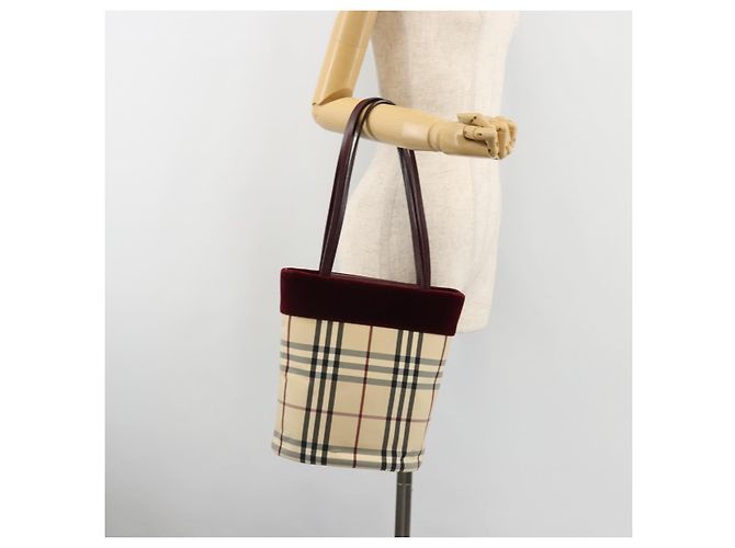 BURBERRY Nova Check Tote Bag Canvas Beige Silber Auth 185183A - Ansicht 20