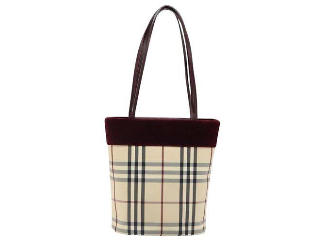 BURBERRY Nova Check Tote Bag Canvas Beige Silber Auth 185183A - Ansicht 3