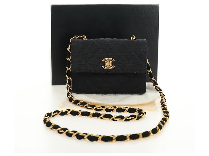 CHANEL Matelasse Chain Shoulder Pouch Tela Nera Oro CC Auth 184384V Nero D'oro - vista 25
