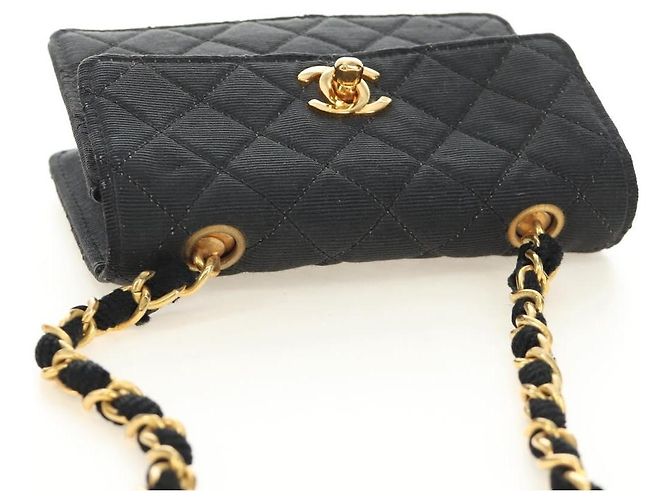 CHANEL Matelasse Chain Shoulder Pouch Tela Nera Oro CC Auth 184384V Nero D'oro - vista 6