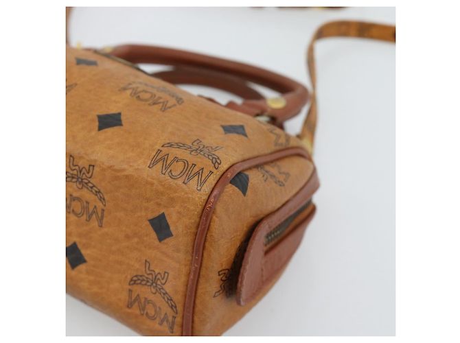 Borsa Mini Boston MCM Logogram Vicetos in PVC 2way Marrone Oro Auth 185458 D'oro - vista 12
