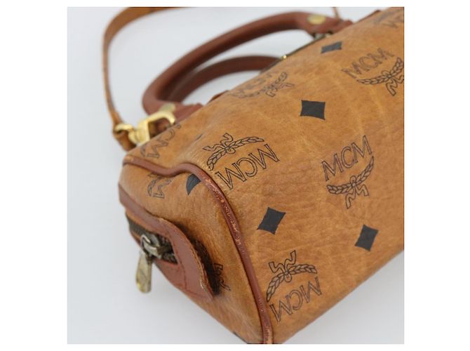 Borsa Mini Boston MCM Logogram Vicetos in PVC 2way Marrone Oro Auth 185458 D'oro - vista 13