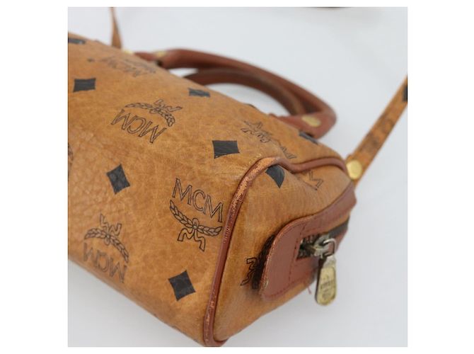 Borsa Mini Boston MCM Logogram Vicetos in PVC 2way Marrone Oro Auth 185458 D'oro - vista 14