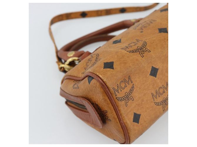 Borsa Mini Boston MCM Logogram Vicetos in PVC 2way Marrone Oro Auth 185458 D'oro - vista 15