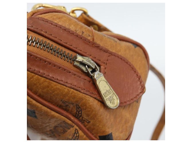 Borsa Mini Boston MCM Logogram Vicetos in PVC 2way Marrone Oro Auth 185458 D'oro - vista 16