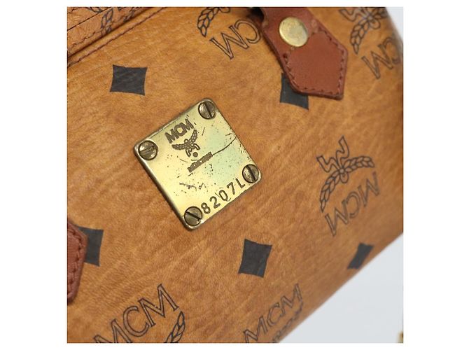 Borsa Mini Boston MCM Logogram Vicetos in PVC 2way Marrone Oro Auth 185458 D'oro - vista 17