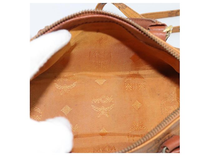 Borsa Mini Boston MCM Logogram Vicetos in PVC 2way Marrone Oro Auth 185458 D'oro - vista 18