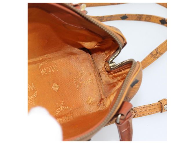 Borsa Mini Boston MCM Logogram Vicetos in PVC 2way Marrone Oro Auth 185458 D'oro - vista 19