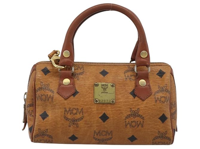 Borsa Mini Boston MCM Logogram Vicetos in PVC 2way Marrone Oro Auth 185458 D'oro - vista 2