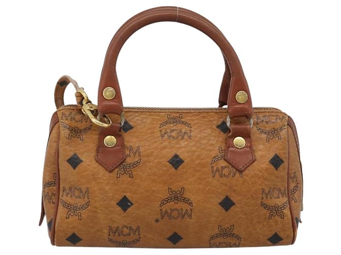 Borsa Mini Boston MCM Logogram Vicetos in PVC 2way Marrone Oro Auth 185458 D'oro - vista 3