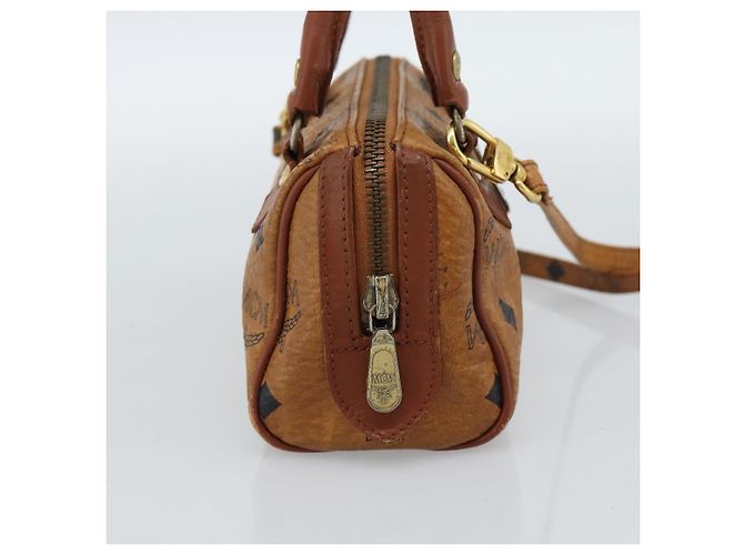 Borsa Mini Boston MCM Logogram Vicetos in PVC 2way Marrone Oro Auth 185458 D'oro - vista 4