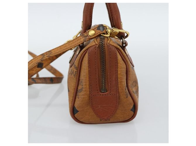 Borsa Mini Boston MCM Logogram Vicetos in PVC 2way Marrone Oro Auth 185458 D'oro - vista 5