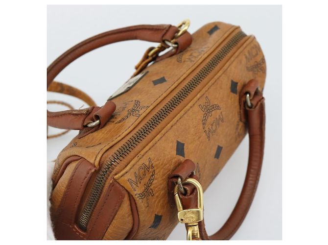 Borsa Mini Boston MCM Logogram Vicetos in PVC 2way Marrone Oro Auth 185458 D'oro - vista 6