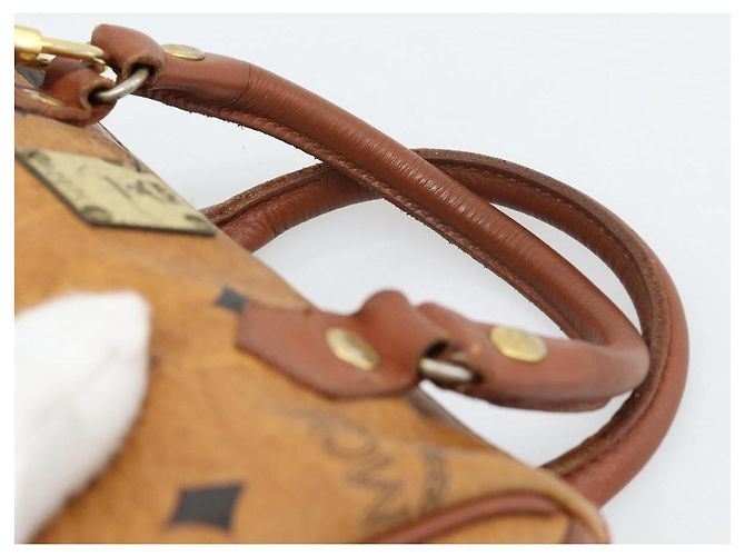 Borsa Mini Boston MCM Logogram Vicetos in PVC 2way Marrone Oro Auth 185458 D'oro - vista 8