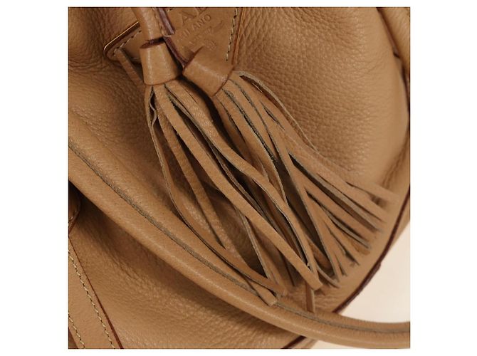 PRADA Tote Bag Leder Beige Gold Auth 184582V Golden - Ansicht 20