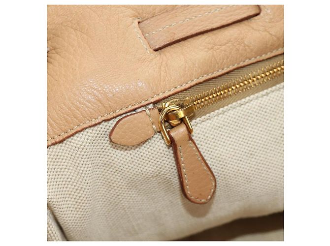 PRADA Tote Bag Leder Beige Gold Auth 184582V Golden - Ansicht 25