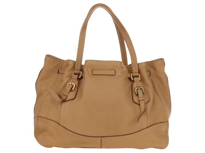 PRADA Tote Bag Leder Beige Gold Auth 184582V Golden - Ansicht 3