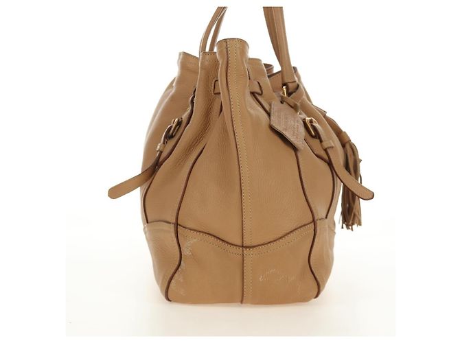 PRADA Tote Bag Leder Beige Gold Auth 184582V Golden - Ansicht 7
