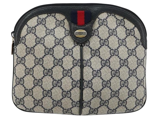 Borsa GUCCI GG Supreme Sherry Line PVC Blu Navy Oro Rosso 904 02 047 Auth ka4673 D'oro - vista 2