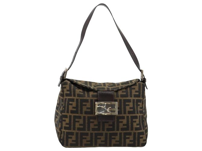 FENDI Zucca Canvas Mamma Baguette Shoulder Bag Black Brown Auth 184555SAM Marrone Nero - vista 2
