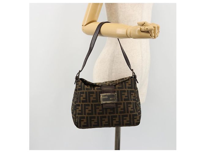 FENDI Zucca Canvas Mamma Baguette Shoulder Bag Black Brown Auth 184555SAM Marrone Nero - vista 24