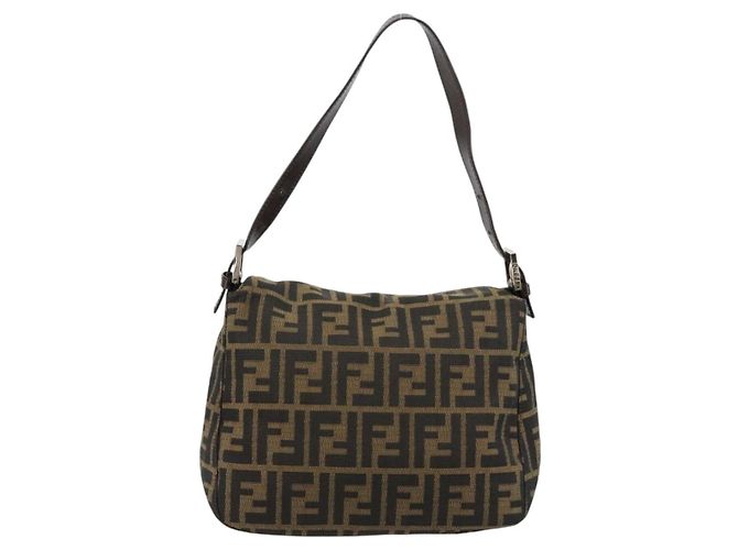 FENDI Zucca Canvas Mamma Baguette Shoulder Bag Black Brown Auth 184555SAM Marrone Nero - vista 3