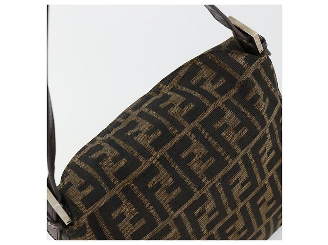 FENDI Zucca Canvas Mamma Baguette Shoulder Bag Black Brown Auth 184555SAM Marrone Nero - vista 6