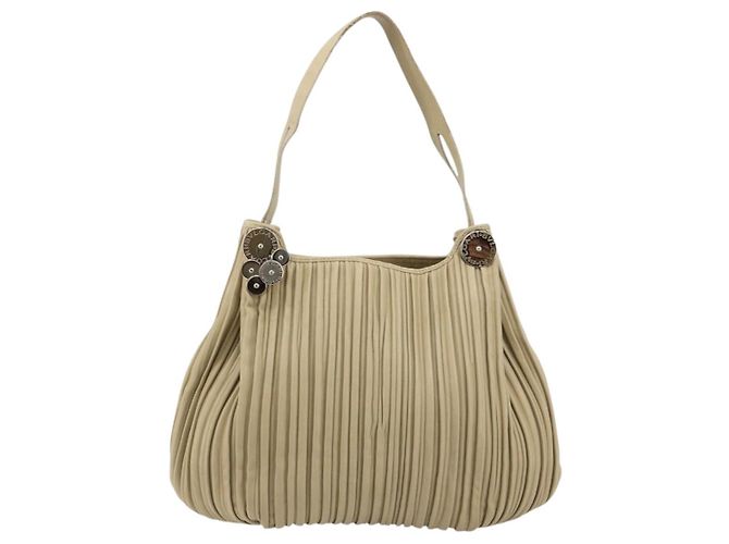 Bulgari Borsa a Spalla BVLGARI in Pelle Beige Argento Auth 185072A - vista 2