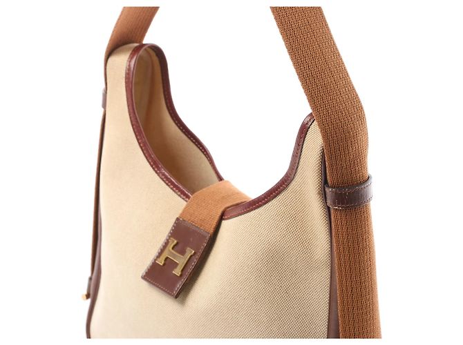Trim Hermès Borsa a tracolla Hermes Sako Toile H Marrone O:1985 Beige - vista 3
