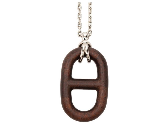 Hermès Collana Chaine d'Ancre Hermes Marrone Argento - vista 2