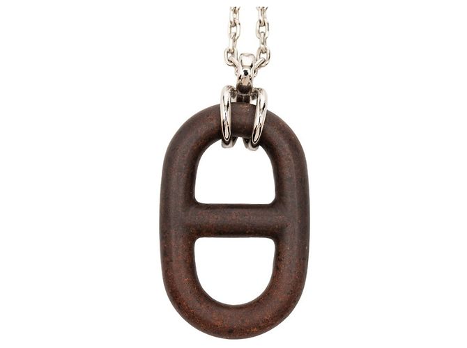 Hermès Collana Chaine d'Ancre Hermes Marrone Argento - vista 3