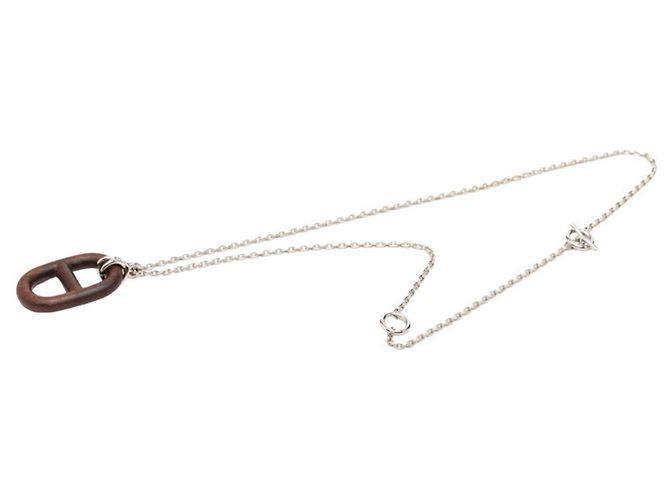 Hermès Collana Chaine d'Ancre Hermes Marrone Argento - vista 4