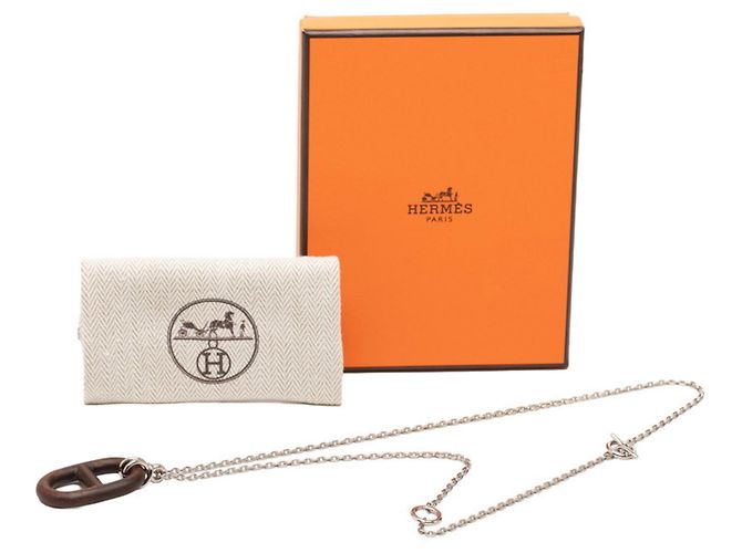 Hermès Collana Chaine d'Ancre Hermes Marrone Argento - vista 7