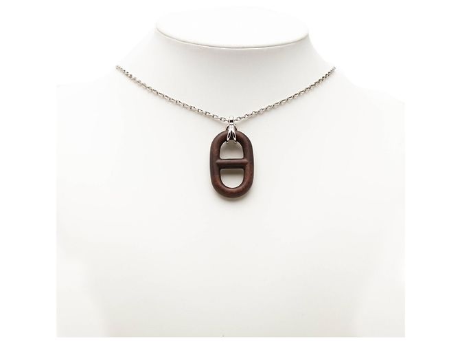 Hermès Collana Chaine d'Ancre Hermes Marrone Argento - vista 8