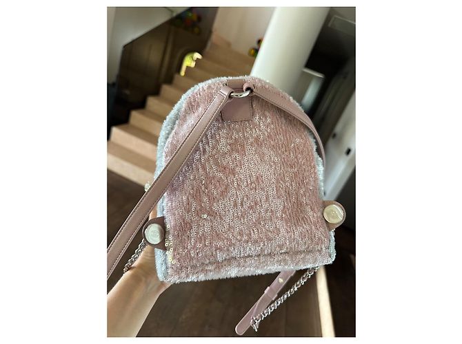 Chanel sequin and leather backpack Pink Beige Grey - view 4