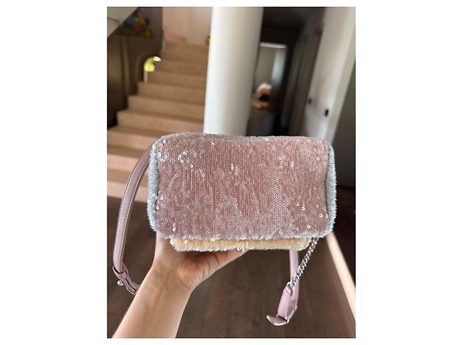 Chanel sequin and leather backpack Pink Beige Grey - view 5