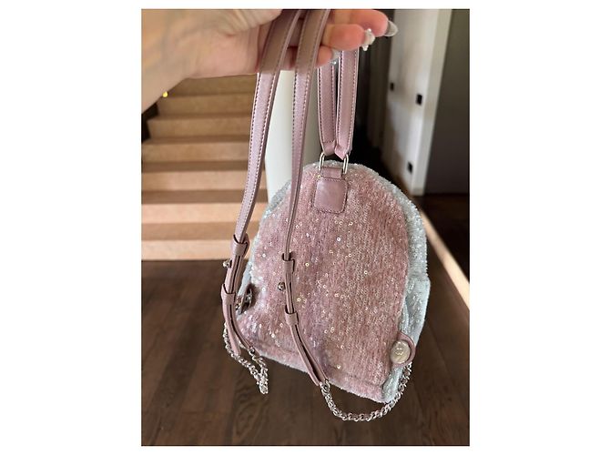 Chanel sequin and leather backpack Pink Beige Grey - view 6