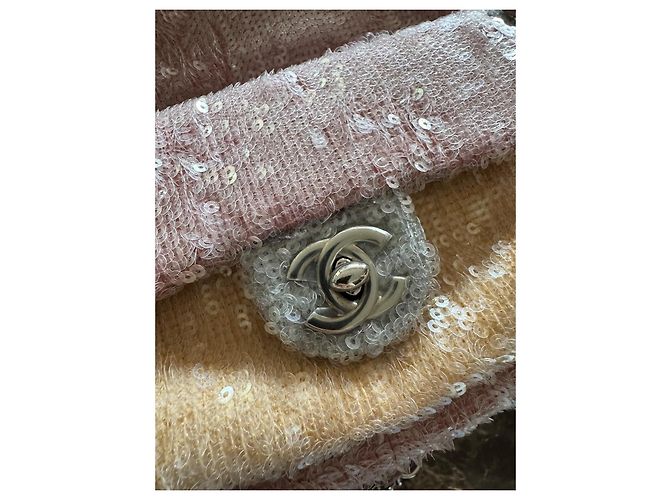 Chanel sequin and leather backpack Pink Beige Grey - view 7