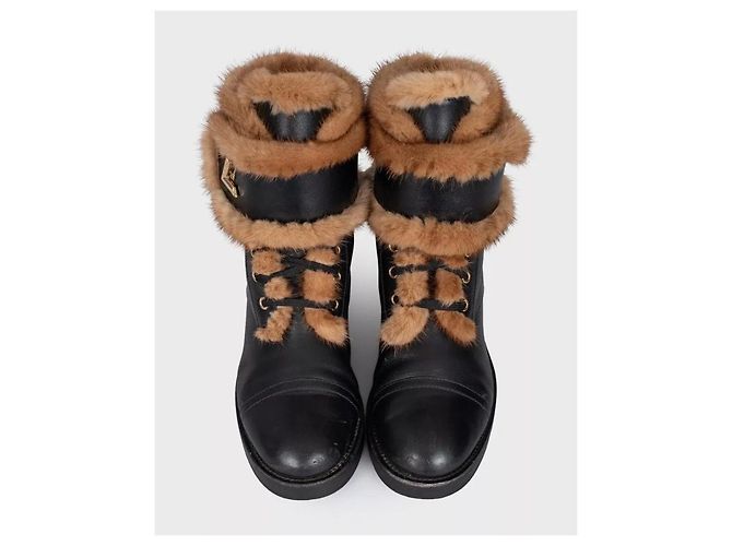 Louis Vuitton Wonderland Schwarze Lederstiefel - Größe 39 Gebraucht - Ansicht 2