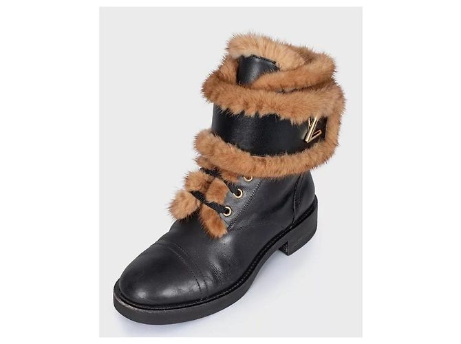 Louis Vuitton Wonderland Schwarze Lederstiefel - Größe 39 Gebraucht - Ansicht 3