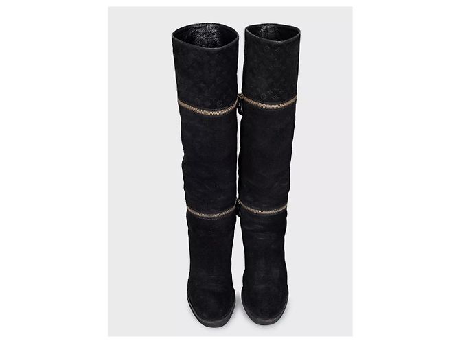 Louis Vuitton Black Suede Wedge Ankle Boots - Size 38.5 Pre-owned - view 2