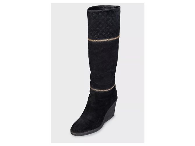 Louis Vuitton Black Suede Wedge Ankle Boots - Size 38.5 Pre-owned - view 3