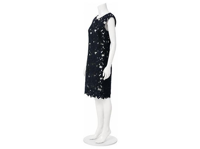 Abito sheath in pizzo floreale nero Vera Wang - vista 3