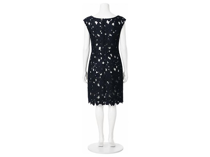Abito sheath in pizzo floreale nero Vera Wang - vista 4