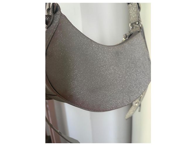 Balenciaga Borsa Hobo Le Cagole XS Argento Glitter - vista 7