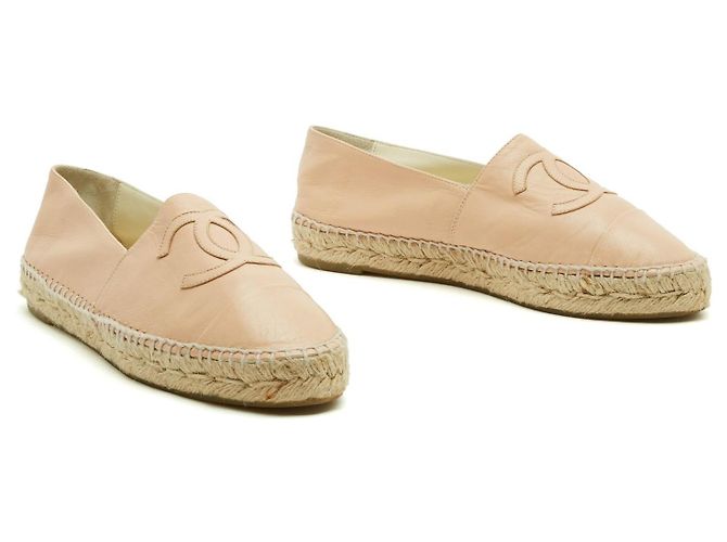 Chanel Espadrilles Cuir rose EU39 CC Pink on Pink Leather Flat Shoes UK6 US8.5 Rosa - vista 3