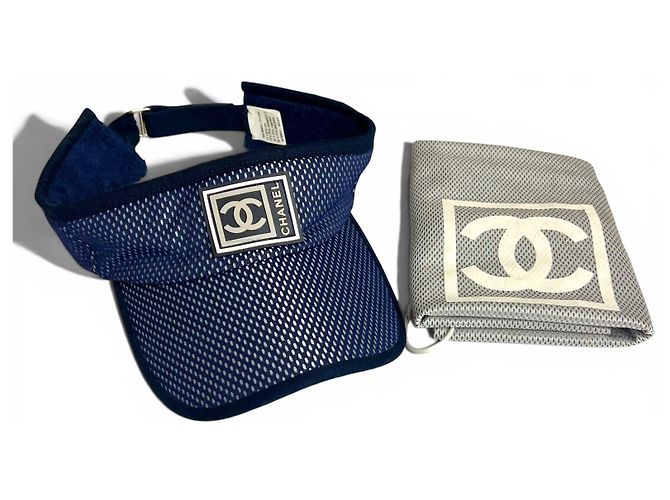 Visiera da Tennis Chanel 2003 Blu Navy Terry CC Logo Sport - vista 2